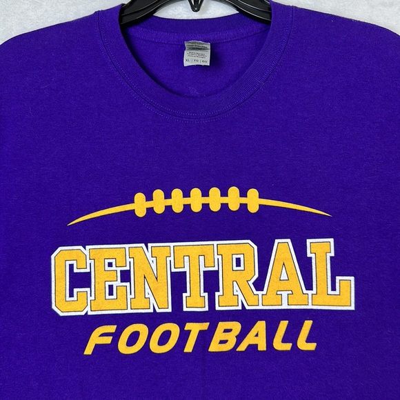 Gildan Men’s Short Sleeve T-shirt Central Football Purple Gold Size XL - Picture 3 of 9